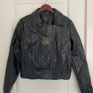 Jack by BB Dakota brand black quilted moto jacket size L